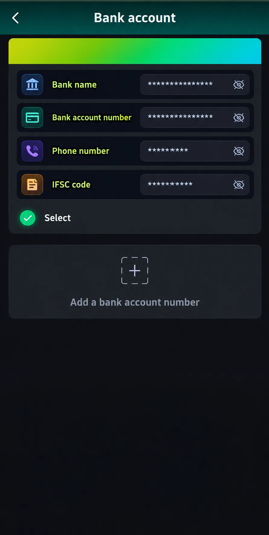 VeerGame add bank account form