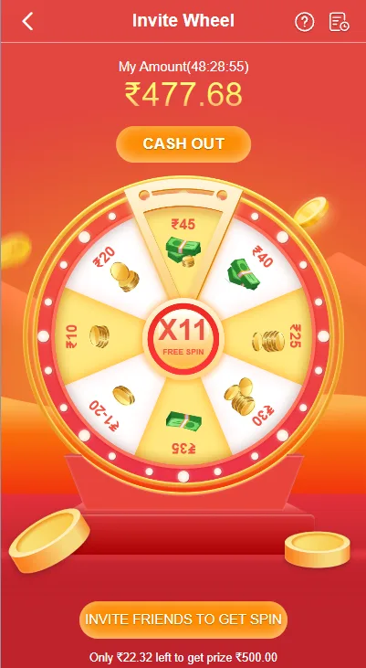 VeerGame Invite Wheel spin screen