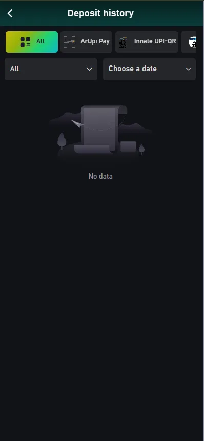 VeerGame deposit history screen